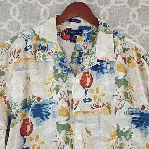 Weekender Finest Silk Hawaiian Caribbean  Button Down Short sleeve Men's Shirt L - Picture 3 of 9